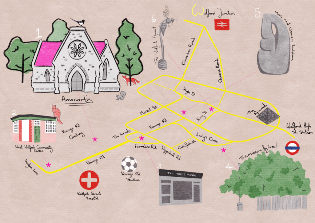 Independent Watford Map by Heidi B creates for Amma Gyan of Amanartis Watford