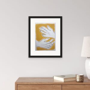 <h1> Original gouache and charcoal figurative painting of hands in embrace</h1>