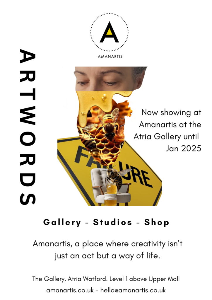 A4 flyer for Artwords and Amanartis -Showing at the Atria Gallery Opening 20th Oct 2024