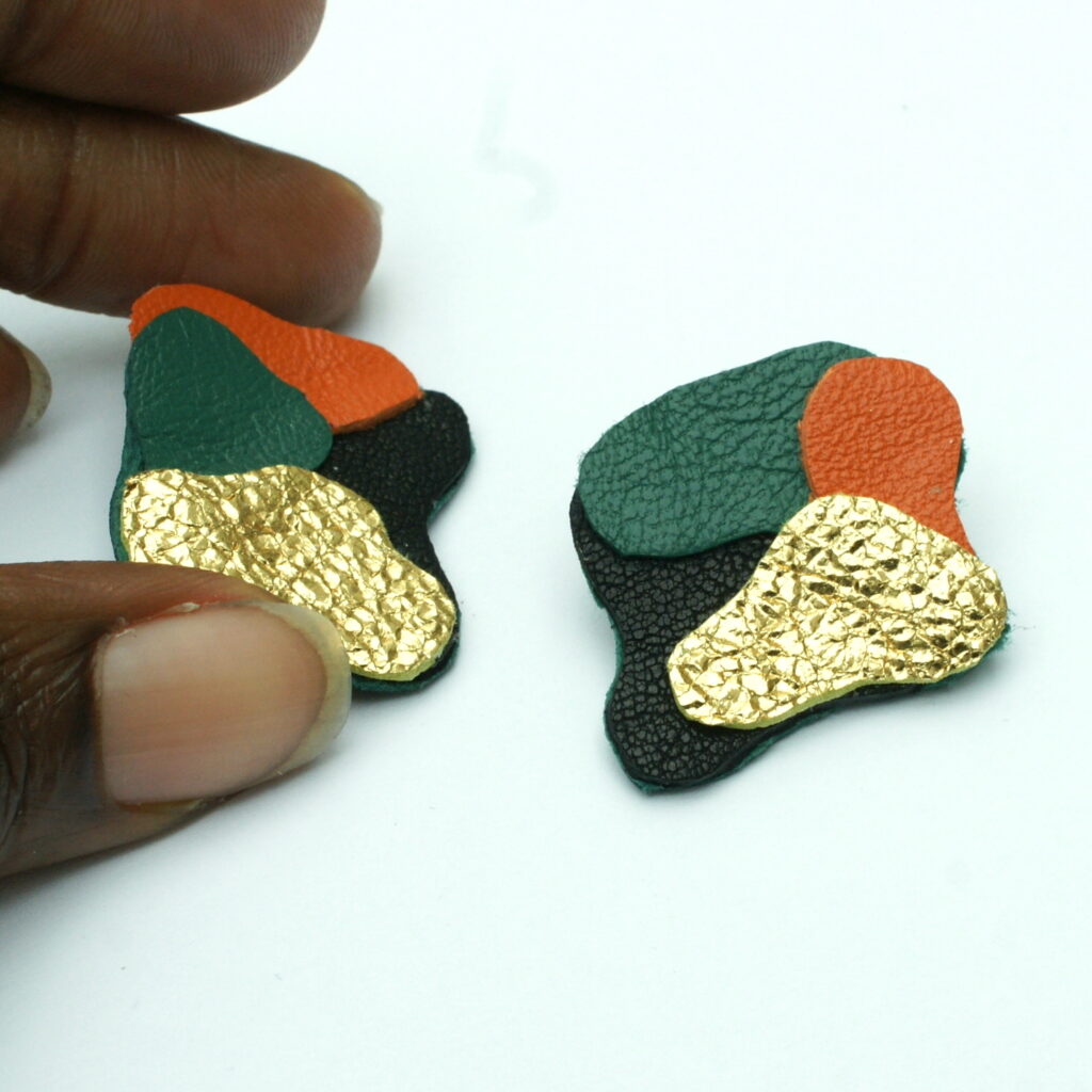 Abstract Petals, leather earrings by Amma Gyan Founder of House of Amma the art of living and Amanartis studio watford
