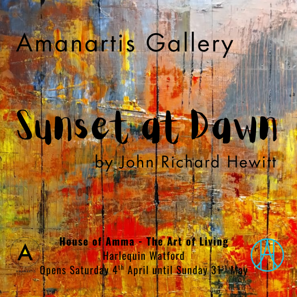 Sunset at Dawn by JRH flyer Oil painting exhibition at Amanartis Gallery at the House of Amma - The Art of Living