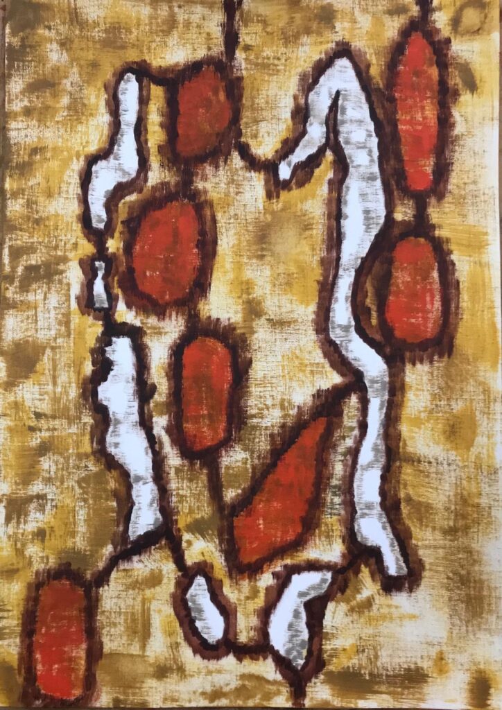 Wood and Bark inspired painting by Glenda Wood in brown, red and white